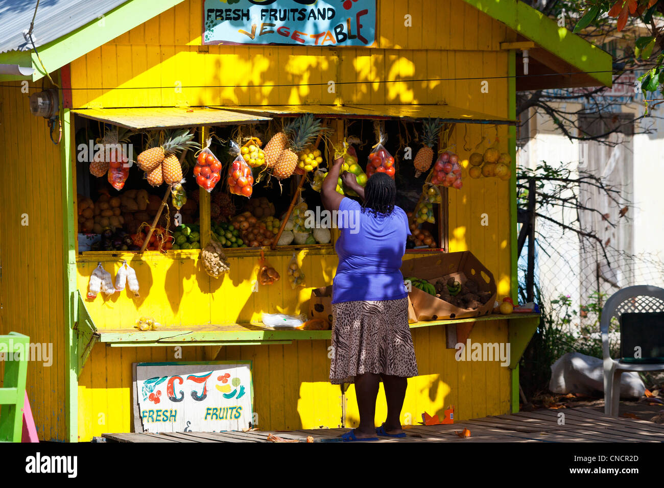 Central America, Caribbean, Lesser Antilles, St. Vincent and the Grenadines, Union Island, Market at Clifton Stock Photo