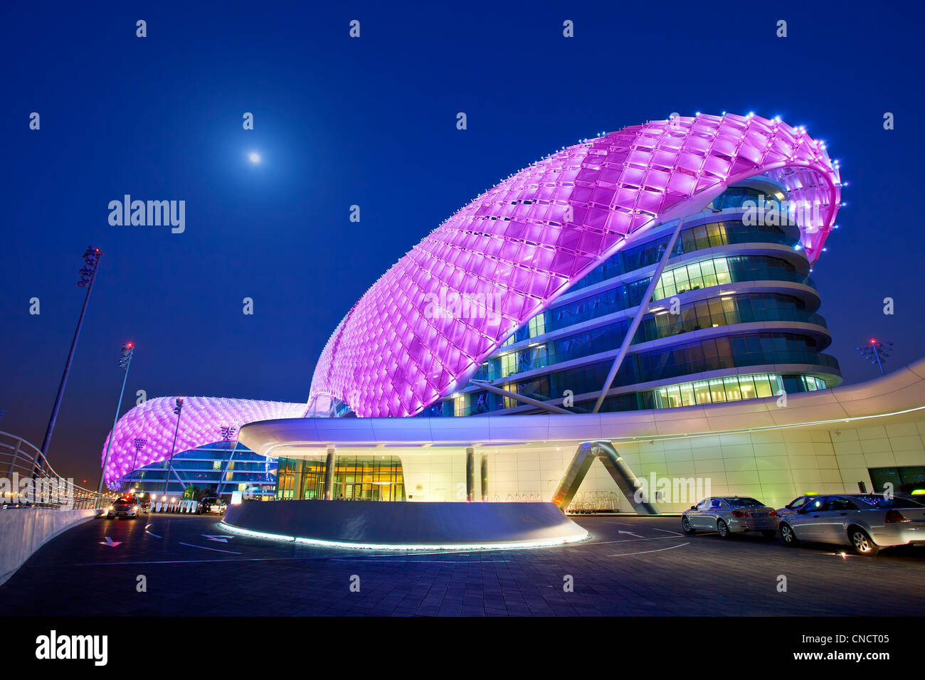 Abu Dhabi , Yas Viceroy Hotel at Dusk Stock Photo