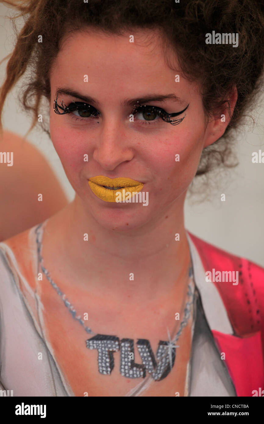 A bodypainted woman during bodypainting show in Tel Aviv Israel Stock Photo