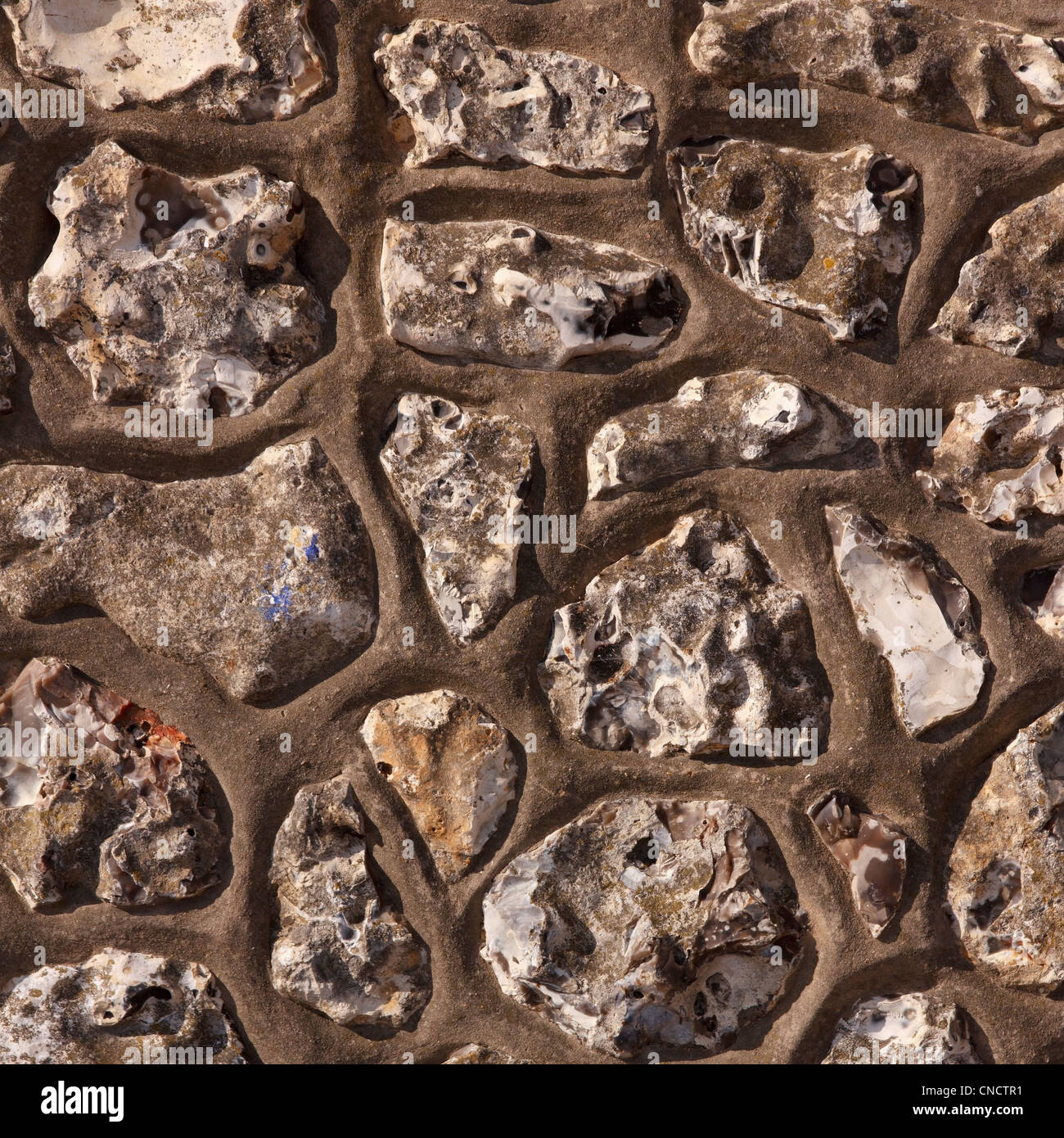 Knapped flint wall with ornate mortar, Eastbourne Stock Photo