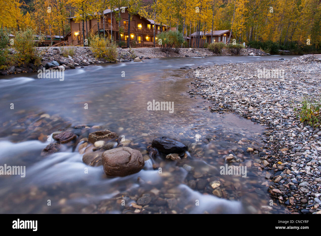 The Denali Backcountry Lodge sits beside a creek in Kantishna within