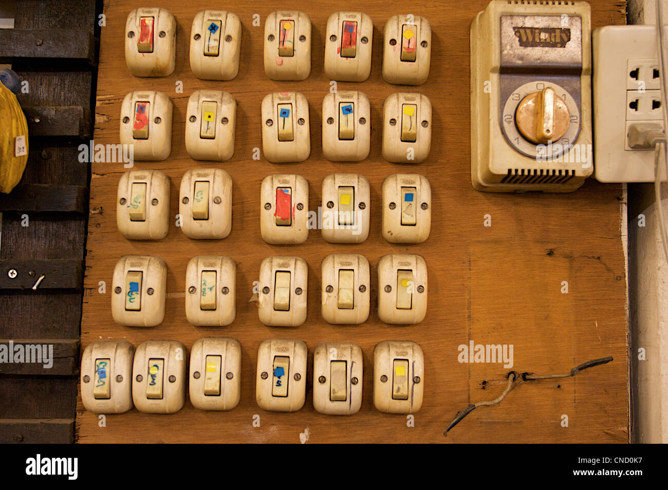 old switches,electric switches,plug,chiang mai,Thailand Stock Photo
