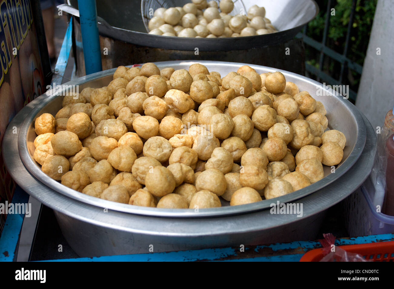 fried fish balls,fish balls,roadside food store,sukhumvit soi Stock