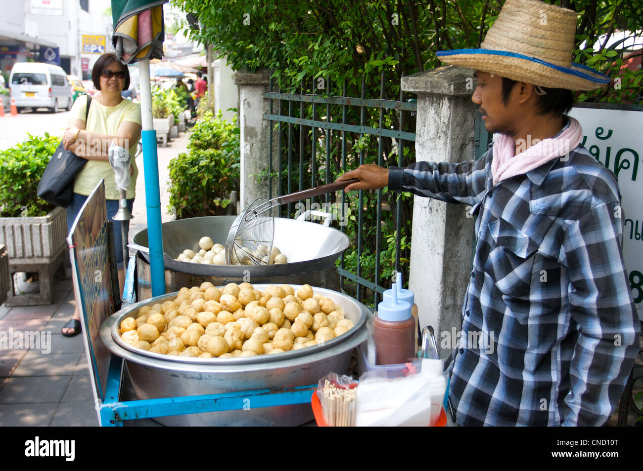 Deep fried meat balls, street food in Bangkok, Thaialnd Stock Photo Alamy
