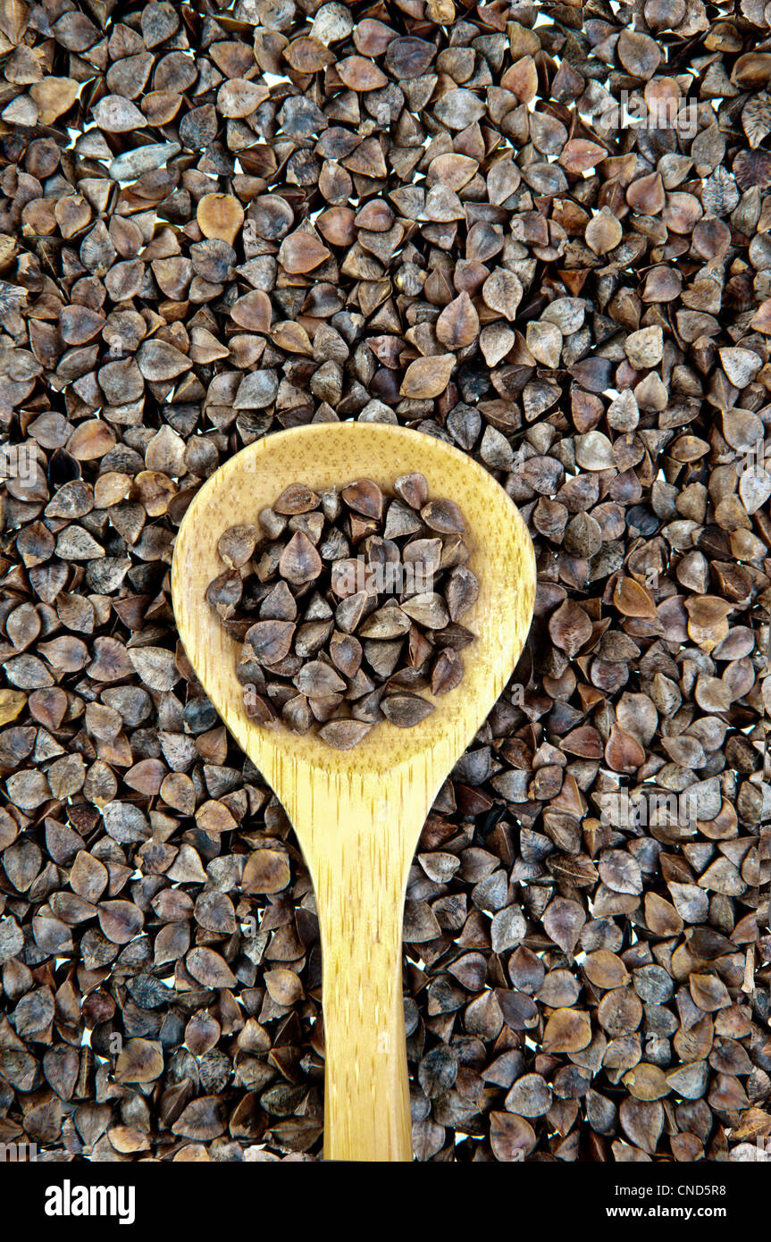 Buckwheat and a spoon Stock Photo