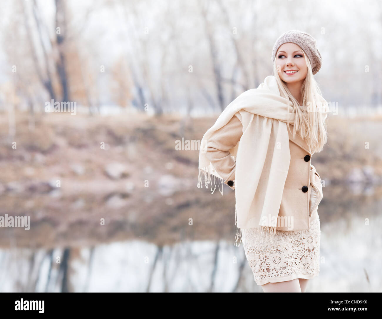 blond woman in the autumn park Stock Photo