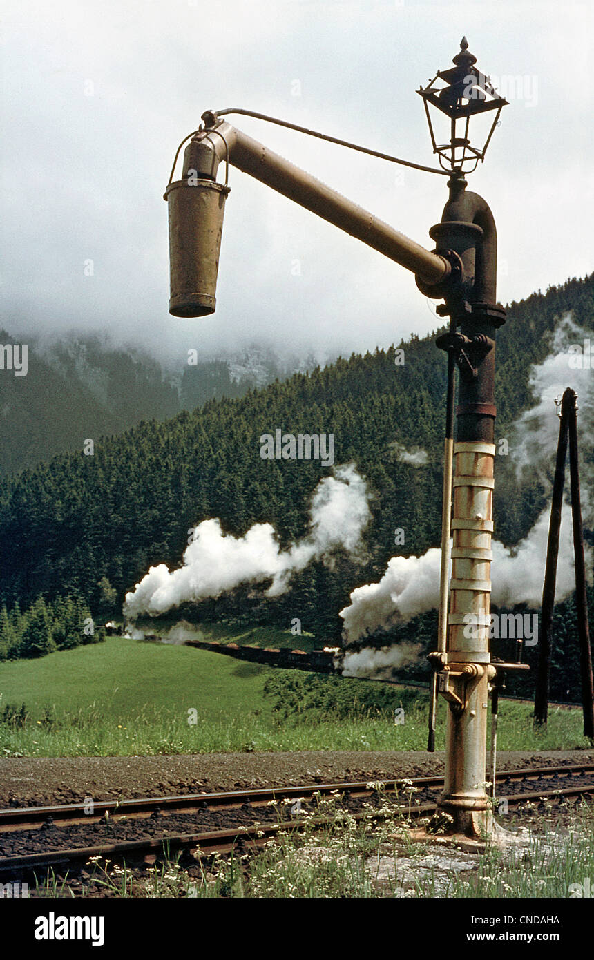 Studies of Austria's Iron Mountain Railway. ustrian State Railway 97 Class, 0-6-2, 4 Cylinder Rack & adhesia tacks. Stock Photo