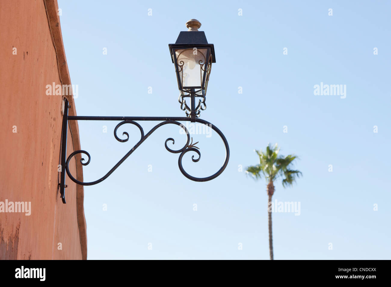 lamp attached to the wall with palm tree background Stock Photo - Alamy