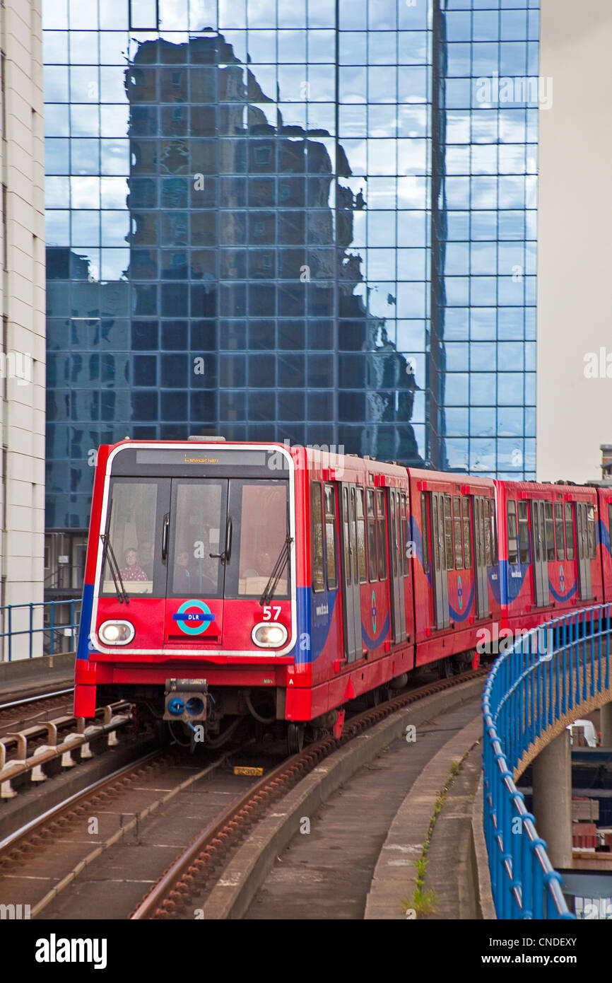 London, Isle of Dogs A DLR train at Crossharbour April 2012 Stock Photo