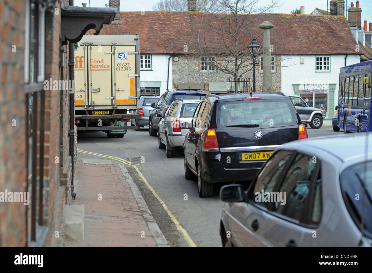 Traffic congestion in the small village of Alfriston in East Sussex UK Stock Photo