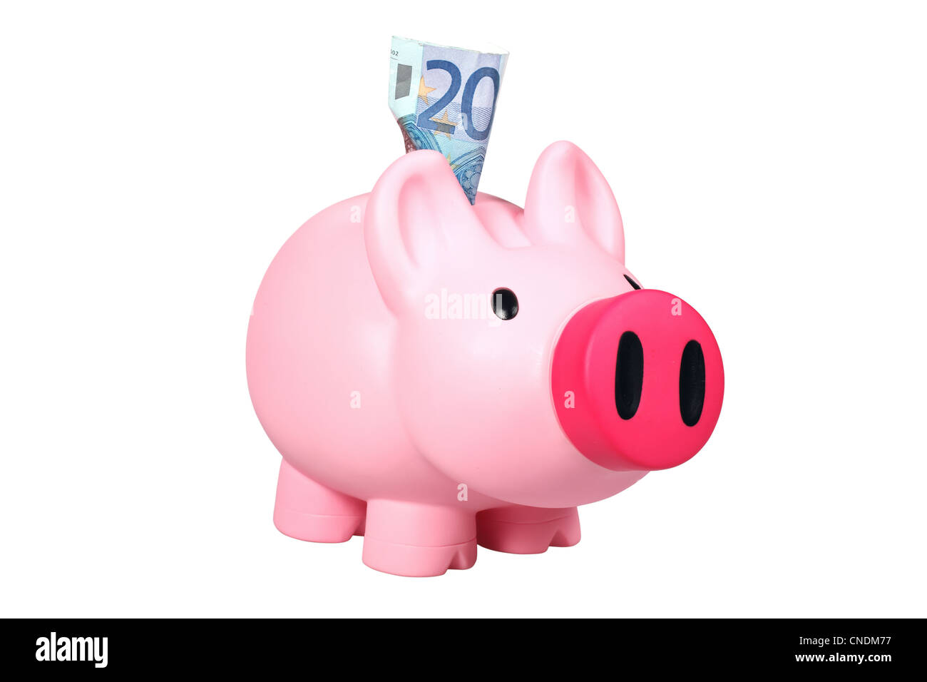 Piggy bank with Euro banknote. Stock Photo