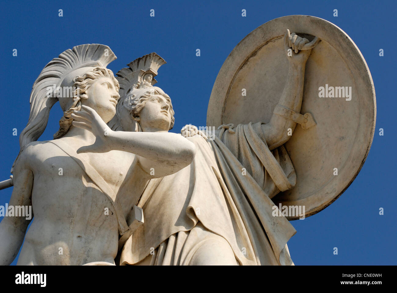 Berlin, Germany. Statue on Schlossbrucke (bridge) Attacking the enemy, protected by Pallas at his side (Gustav Bläser, 1854) Stock Photo