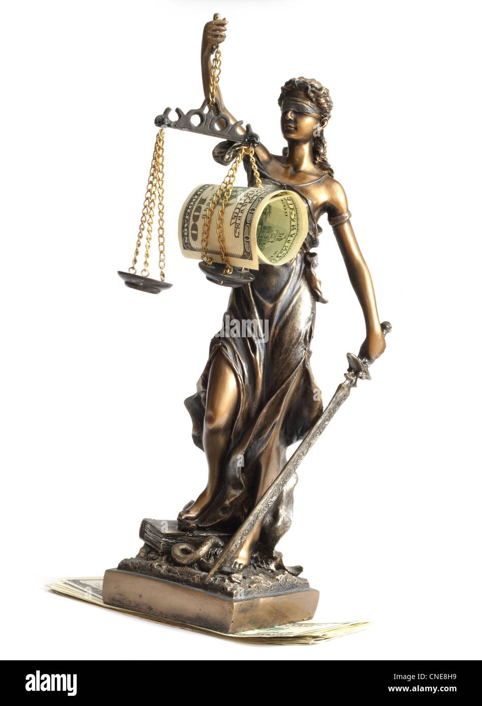 Statue of Justice, with money from Virgo Stock Photo