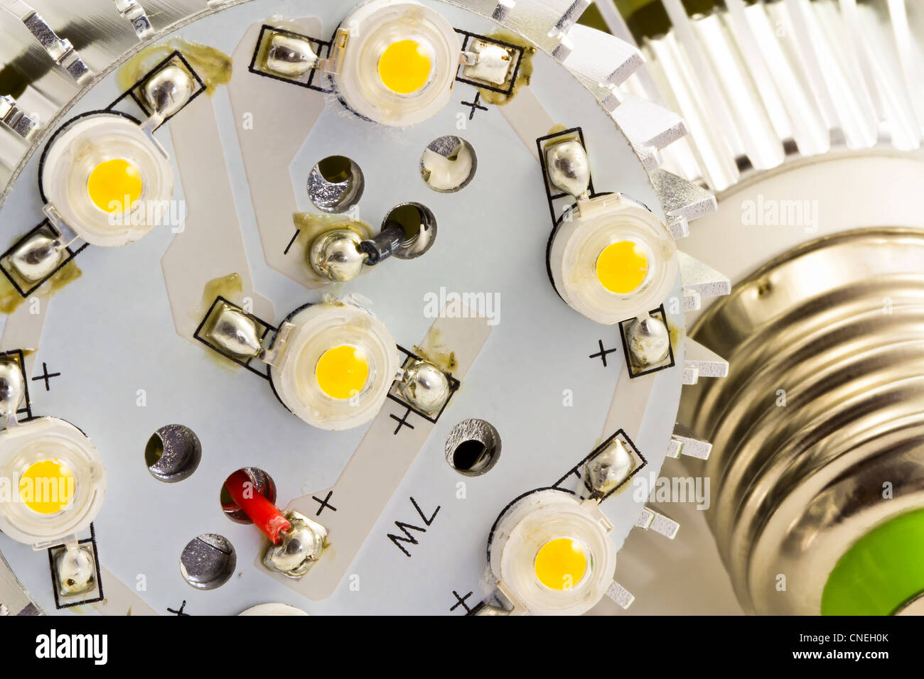 detail of LED light bulbs E27 with 1 Watts SMD chips without cover glass Stock Photo