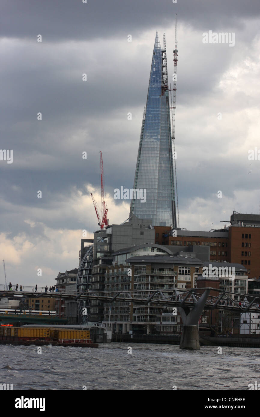 The Shard London with the Millennium Bridge Stock Photo
