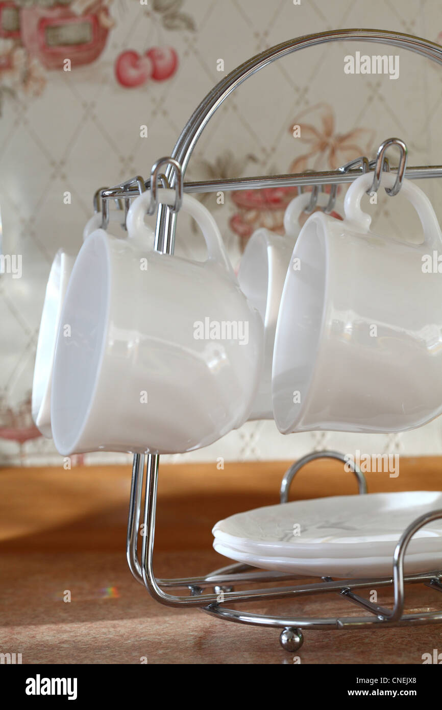 tea set white empty cup with saucer Stock Photo - Alamy