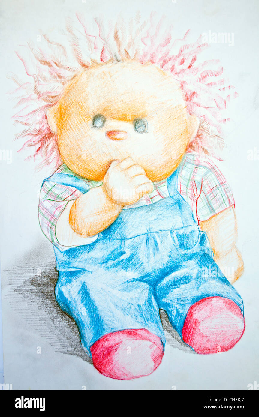 Drawing of cute toy doll Stock Photo - Alamy