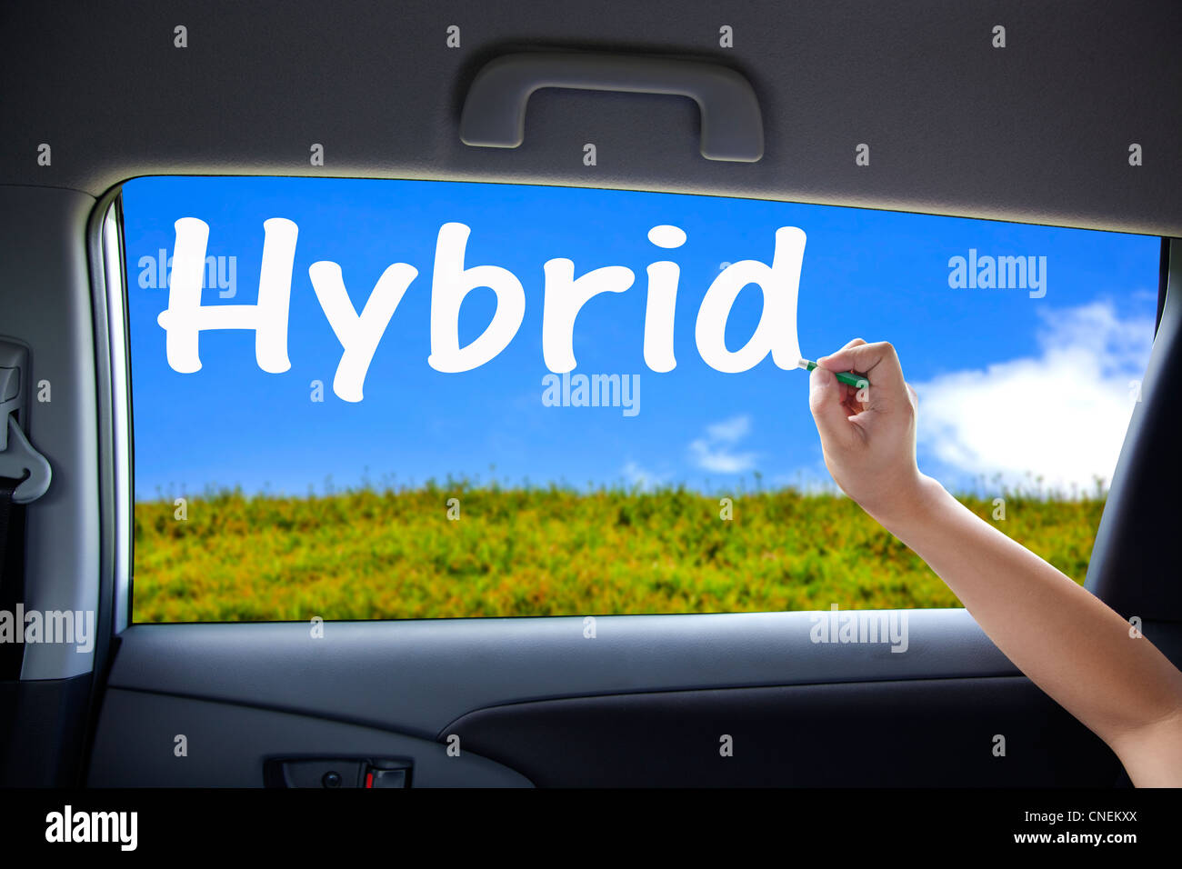 hand drawing hybrid on the car windows Stock Photo