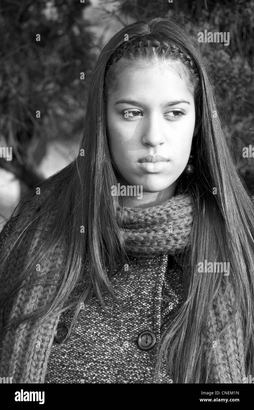 Portrait of beautiful girl in black and white Stock Photo - Alamy