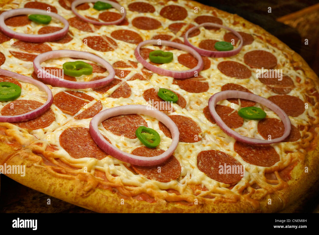 Pizza, displayed for sale Stock Photo