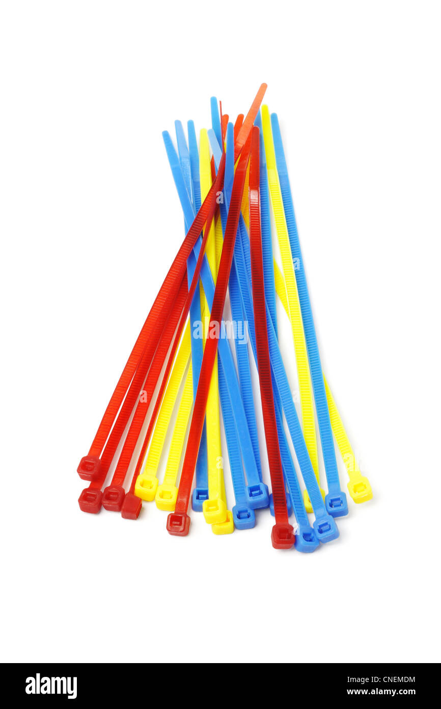 Multicolor Nylon Cable Ties on White Background Stock Photo