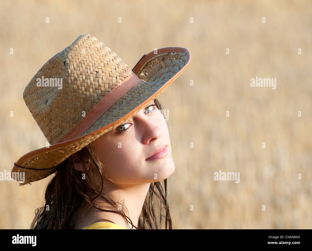 Attractive woman portrait in field of wheat Stock Photo - Alamy