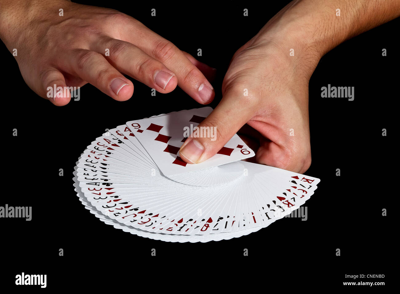 Deck of playing cards fanned open Stock Photo