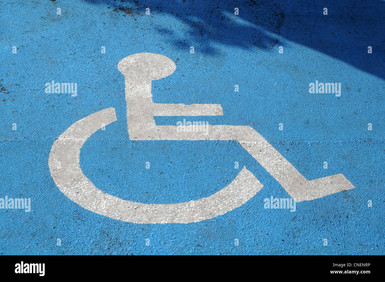 white sign of disabled person parking place Stock Photo