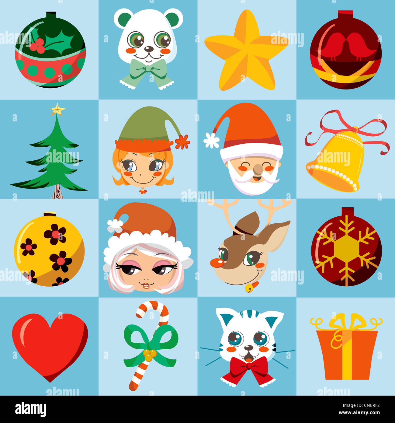 Many cute and colorful Christmas motifs icon set Stock Photo