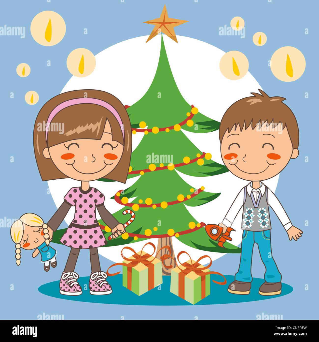 kids opening christmas presents clipart