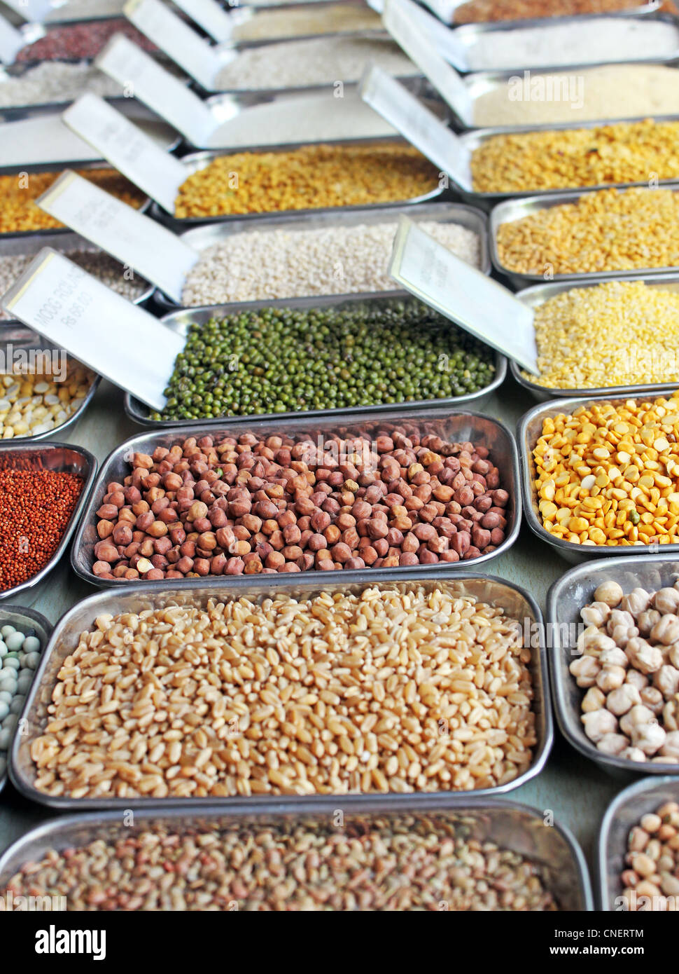 Pulses, grains and cereals in an indian market Stock Photo Alamy