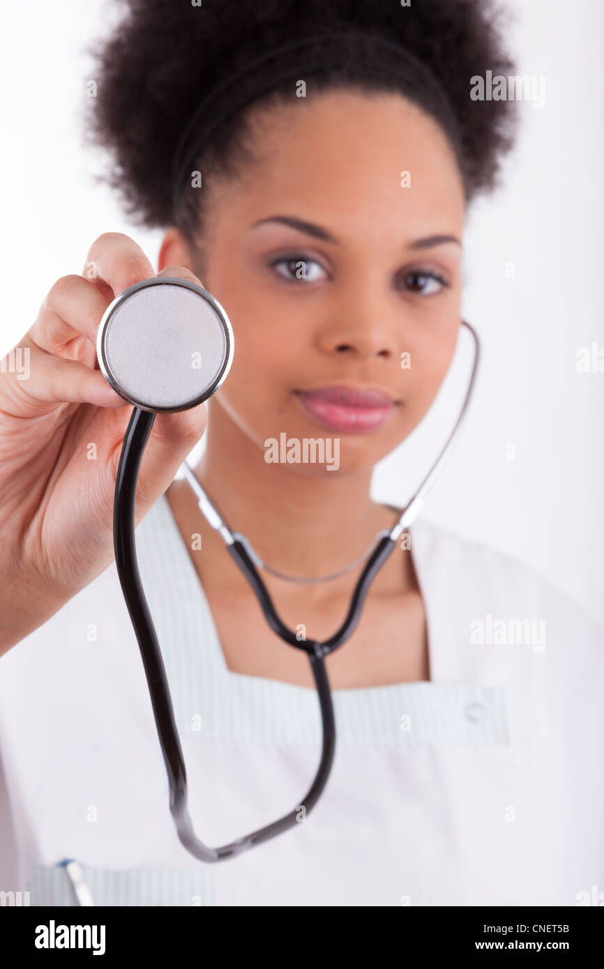 Portrait of a young african american doctor with a stethoscope Stock