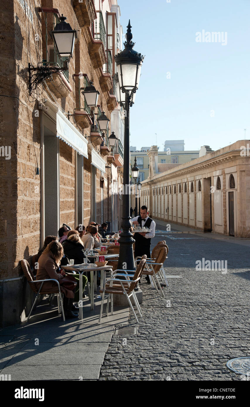 Terrace Cafe in Cadiz, Andalusia, Spain Stock Photo