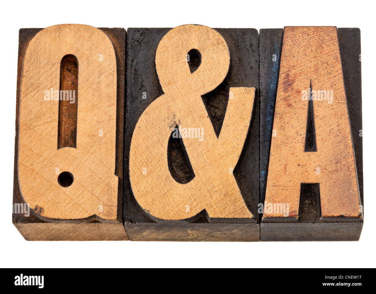 Q&A - questions and answers acronym - isolated text in vintage letterpress wood type Stock Photo