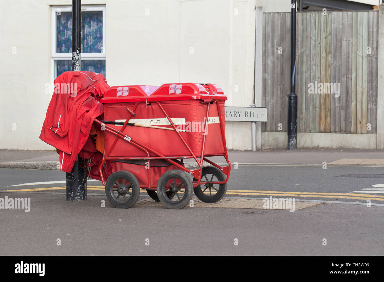 Postman's red trolley, London, UK Stock Photo
