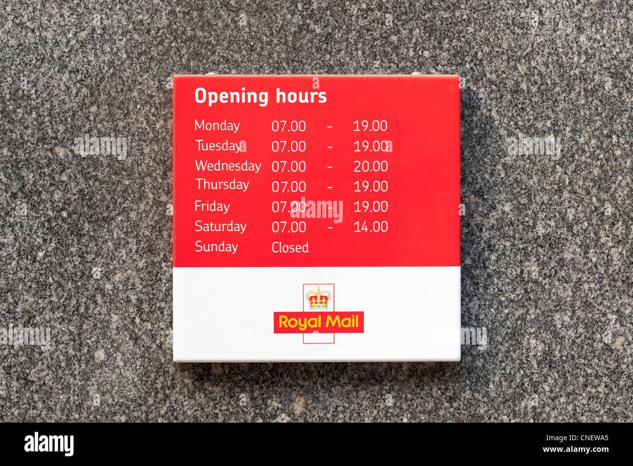 Post office opening times sign, UK Stock Photo - Alamy