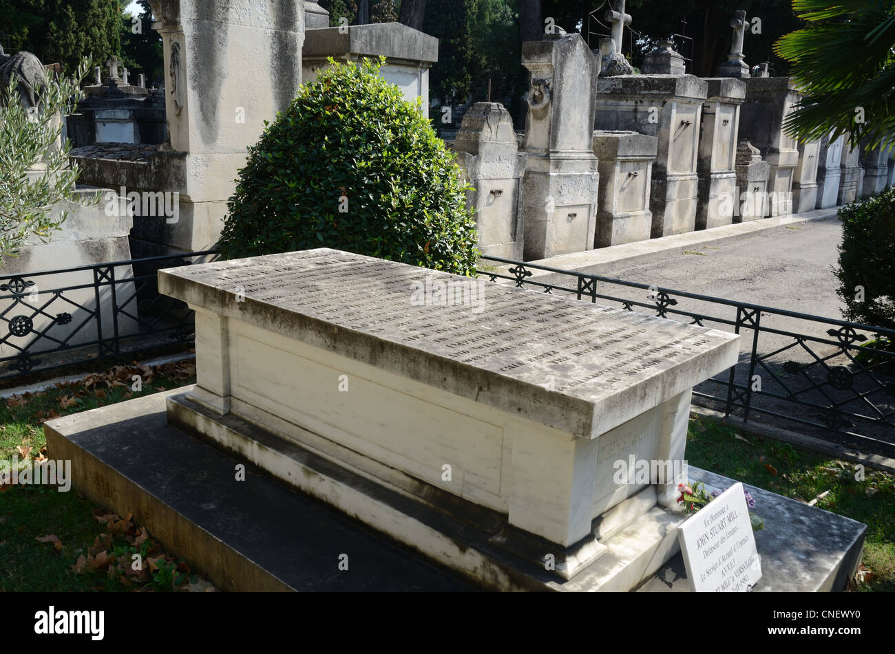 Headstone, Tomb, Grave or Gravestone of John Stuart Mill in Cemetery Avignon Provence France Stock Photo