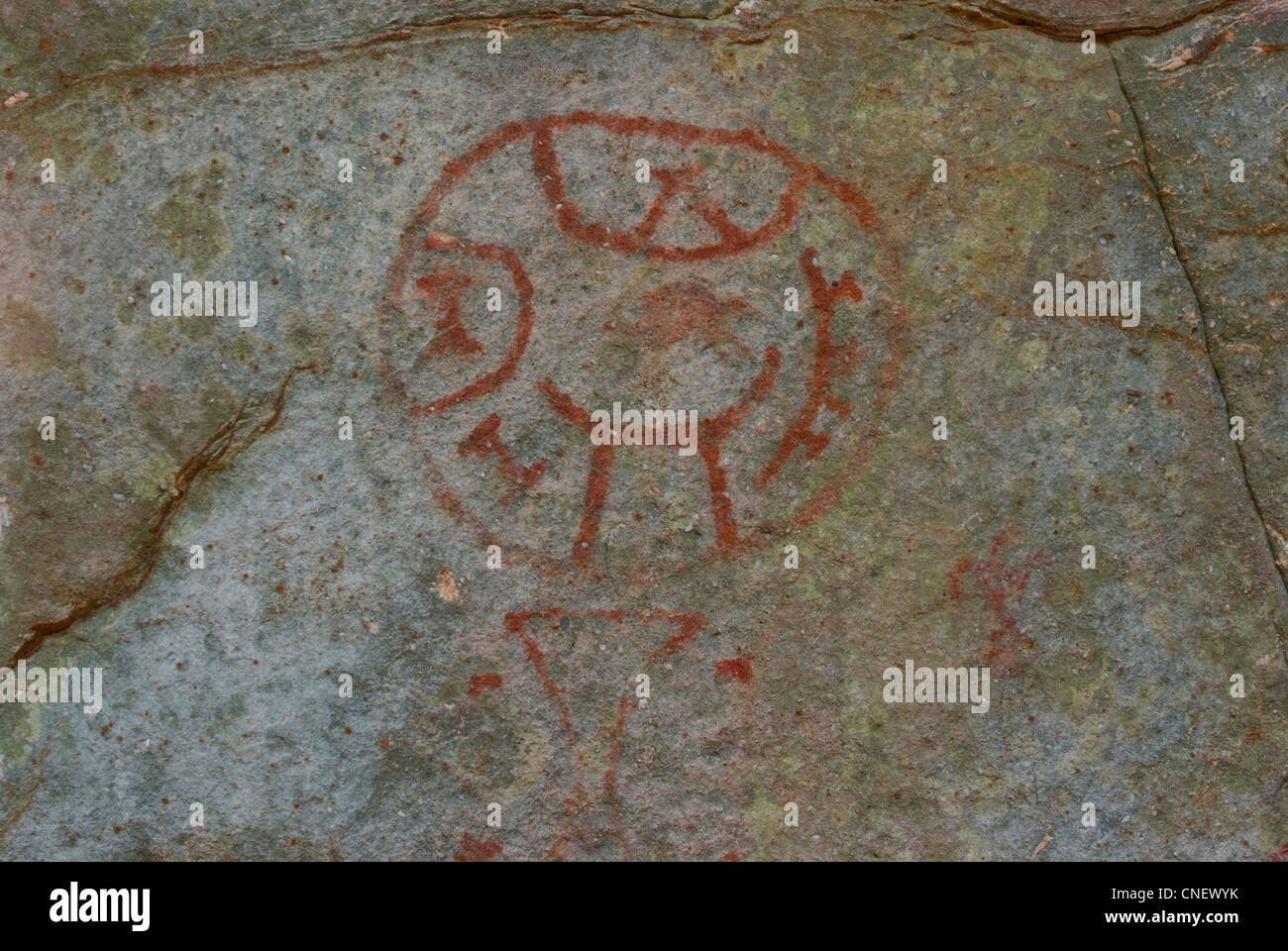 Asphalt Rock, Pictograph, aboriginal drawings Stock Photo