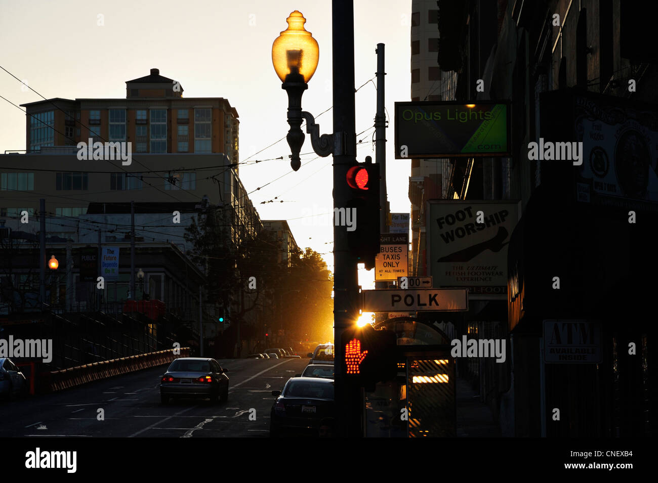 Sunset over Sutter Street at Polk, San Francisco CA Stock Photo Alamy