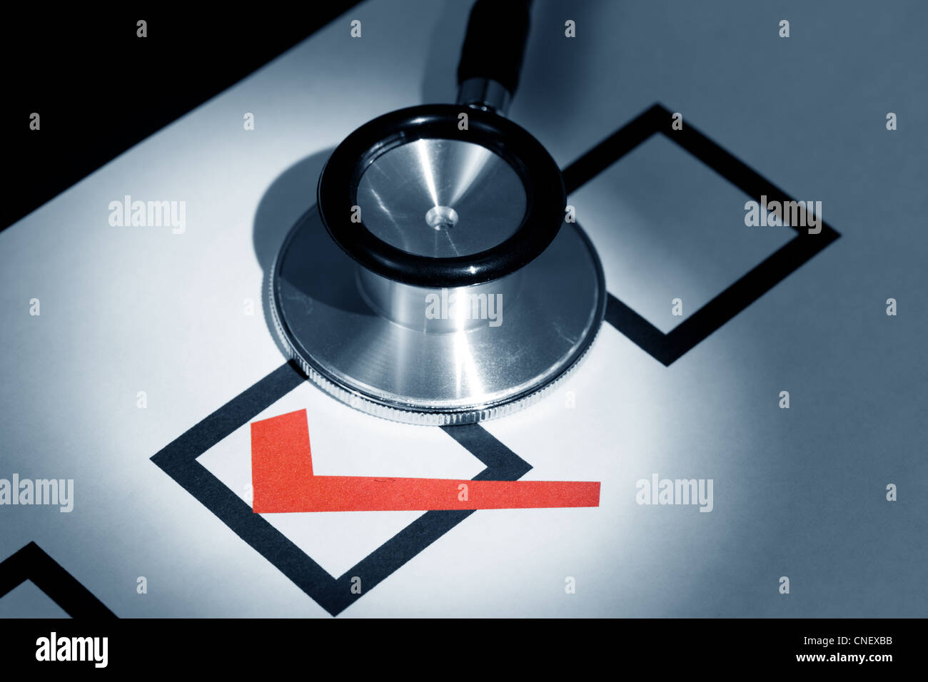 Stethoscope and Check Mark, concept of Voting Stock Photo