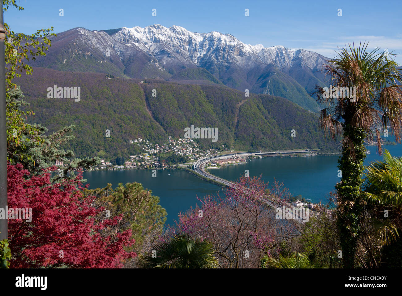 Bissone aerial view, Canton Ticino, Switzerland Stock Photo