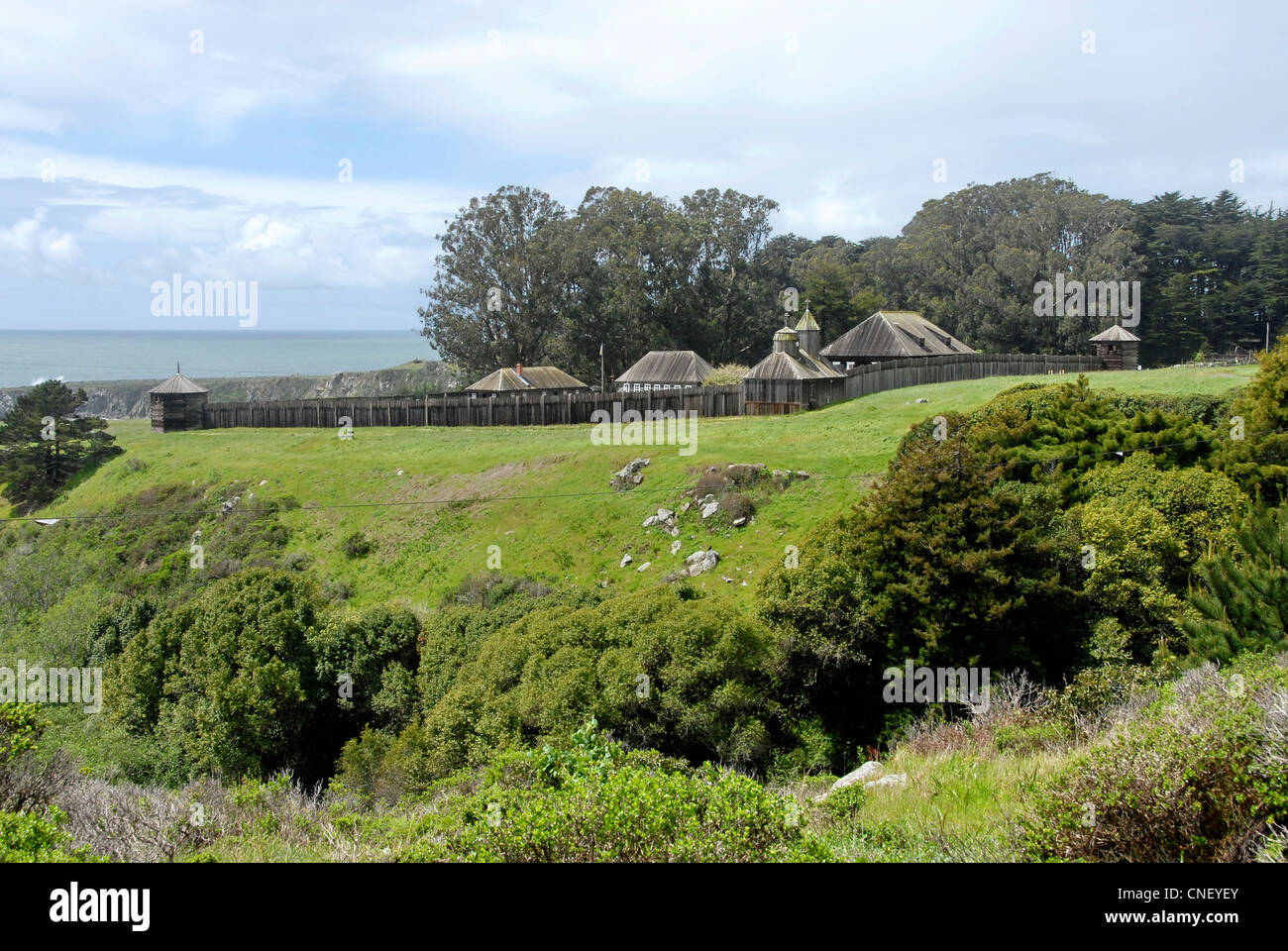 Russian Fort Ross on the Sonoma Coast of Northern California. 200 years in 2012 of Russian presence in California. Stock Photo