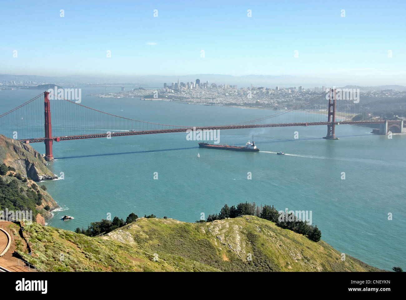 View of Golden Gate Bridge from the Marin Headlands in Marin County, California, USA Stock Photo