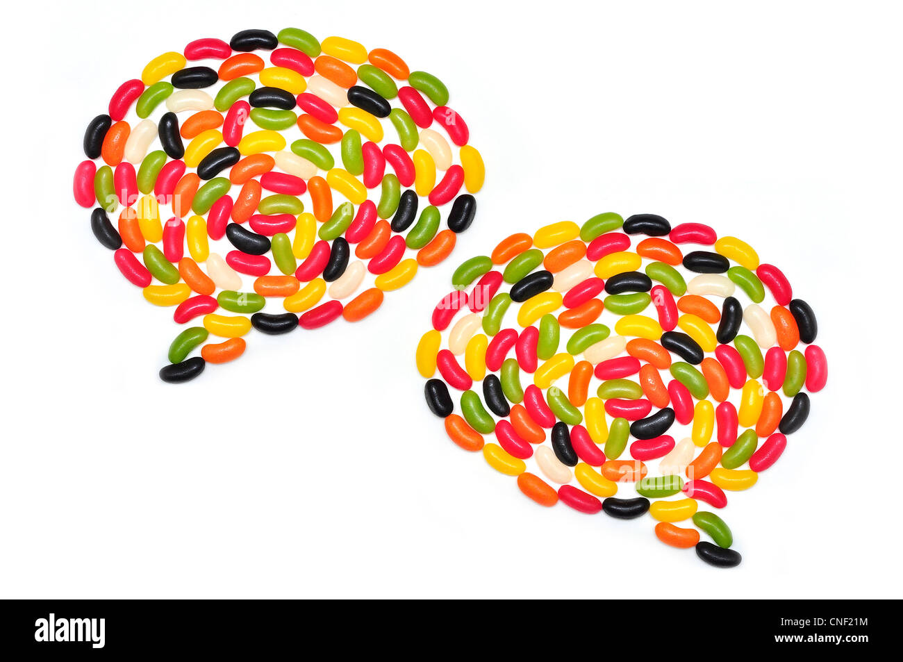 Jelly Beans two Speech bubbles bubble Talking Social Network networking Connecting One relationships Speak speaking color colour Stock Photo