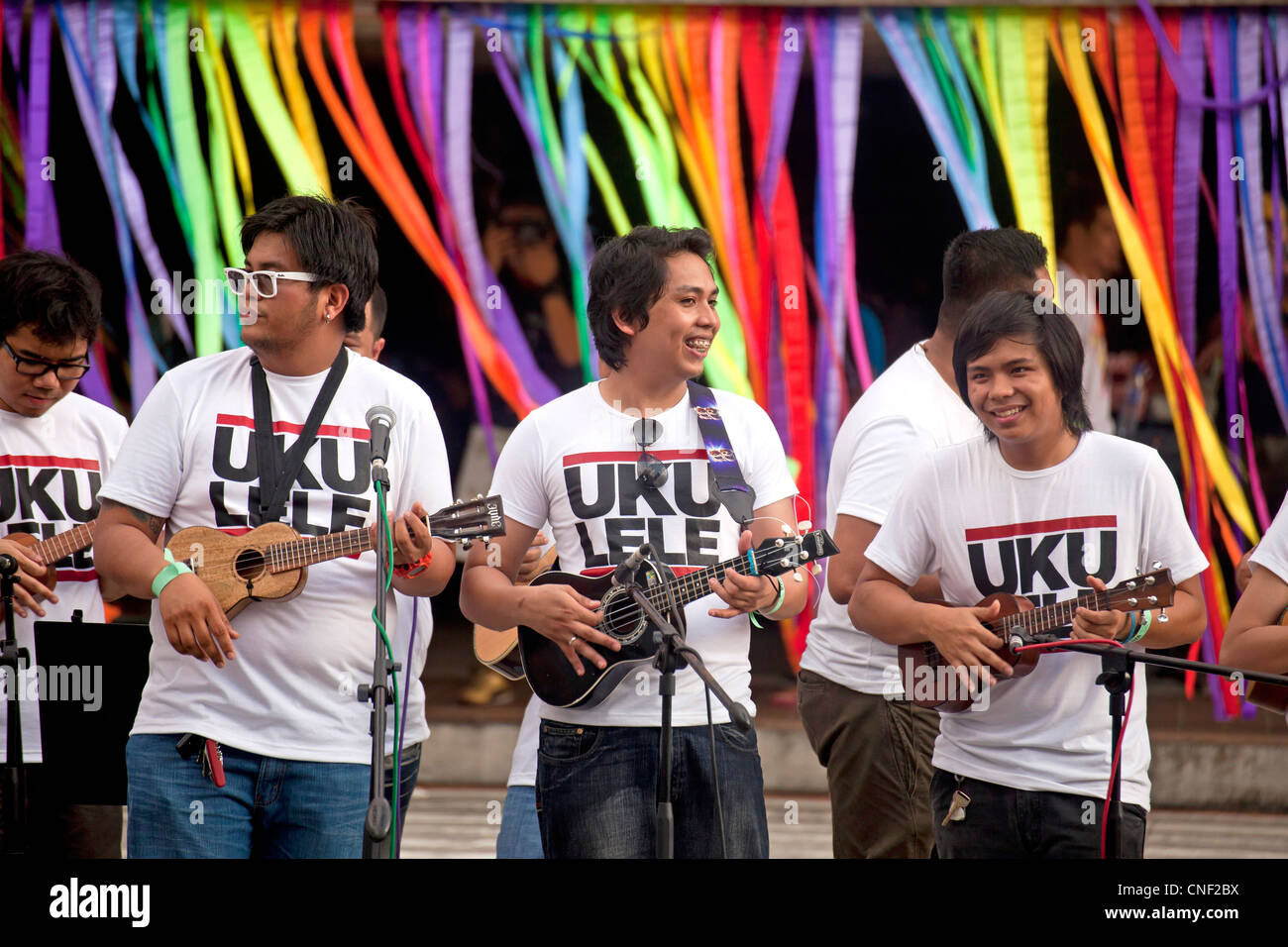 musicians with Ukulele at a Folk Festival in the Cultural Centre of the Philippines, Manila, Philippines, Asia Stock Photo
