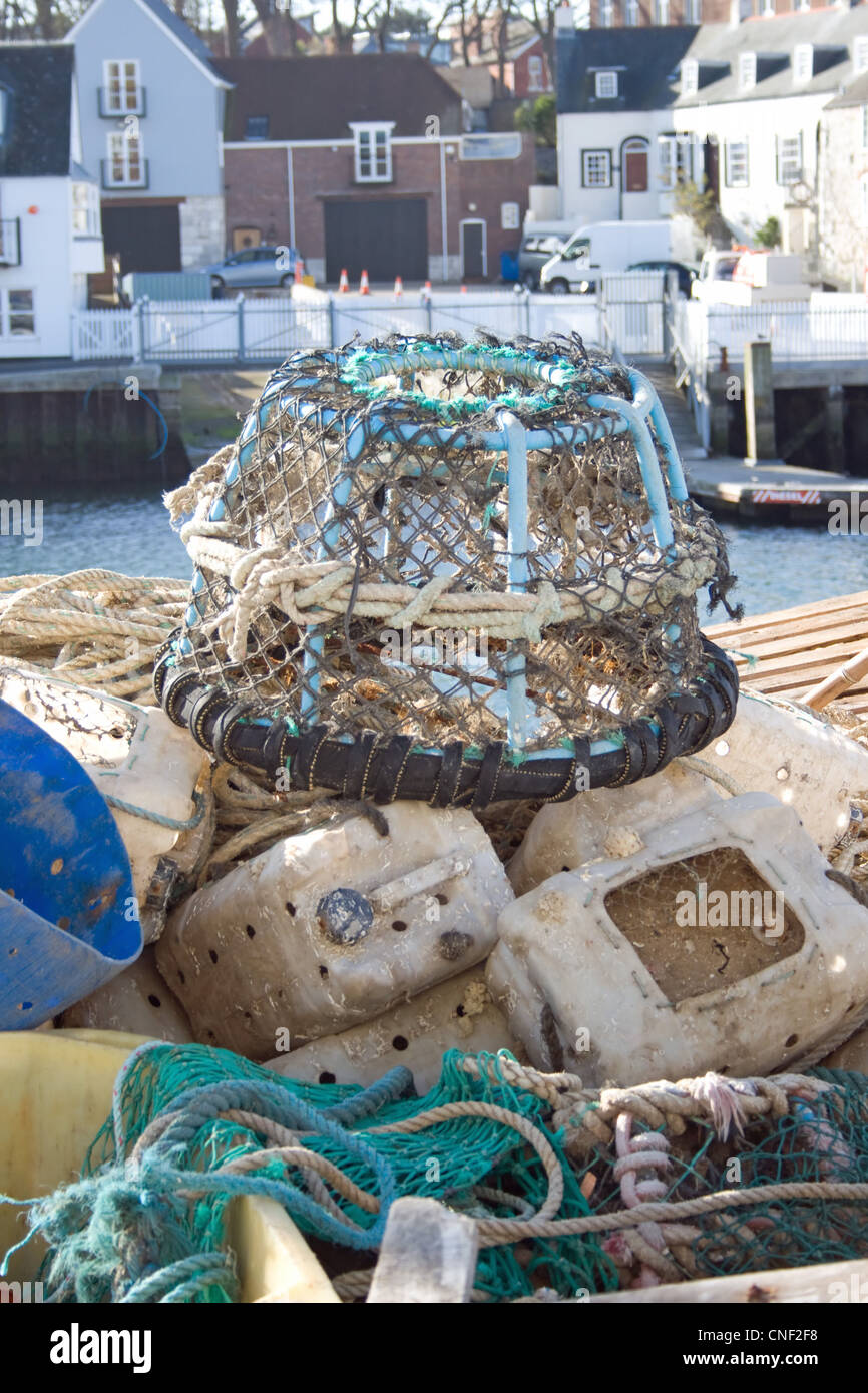 Crab pot on the Quay side. Weymouth,Dorset. Stock Photo
