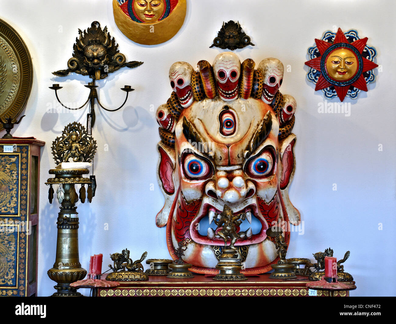 Tsechu mask. Bhutanese Himalayan Tsechu ornamental masks to ward off