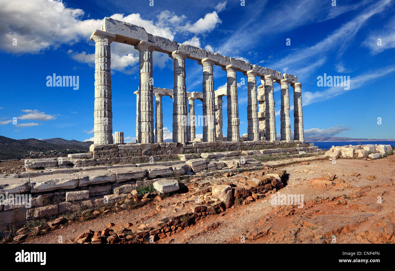 The temple of Poseidon (448–440 B.C.) in Sounio, Greece Stock Photo