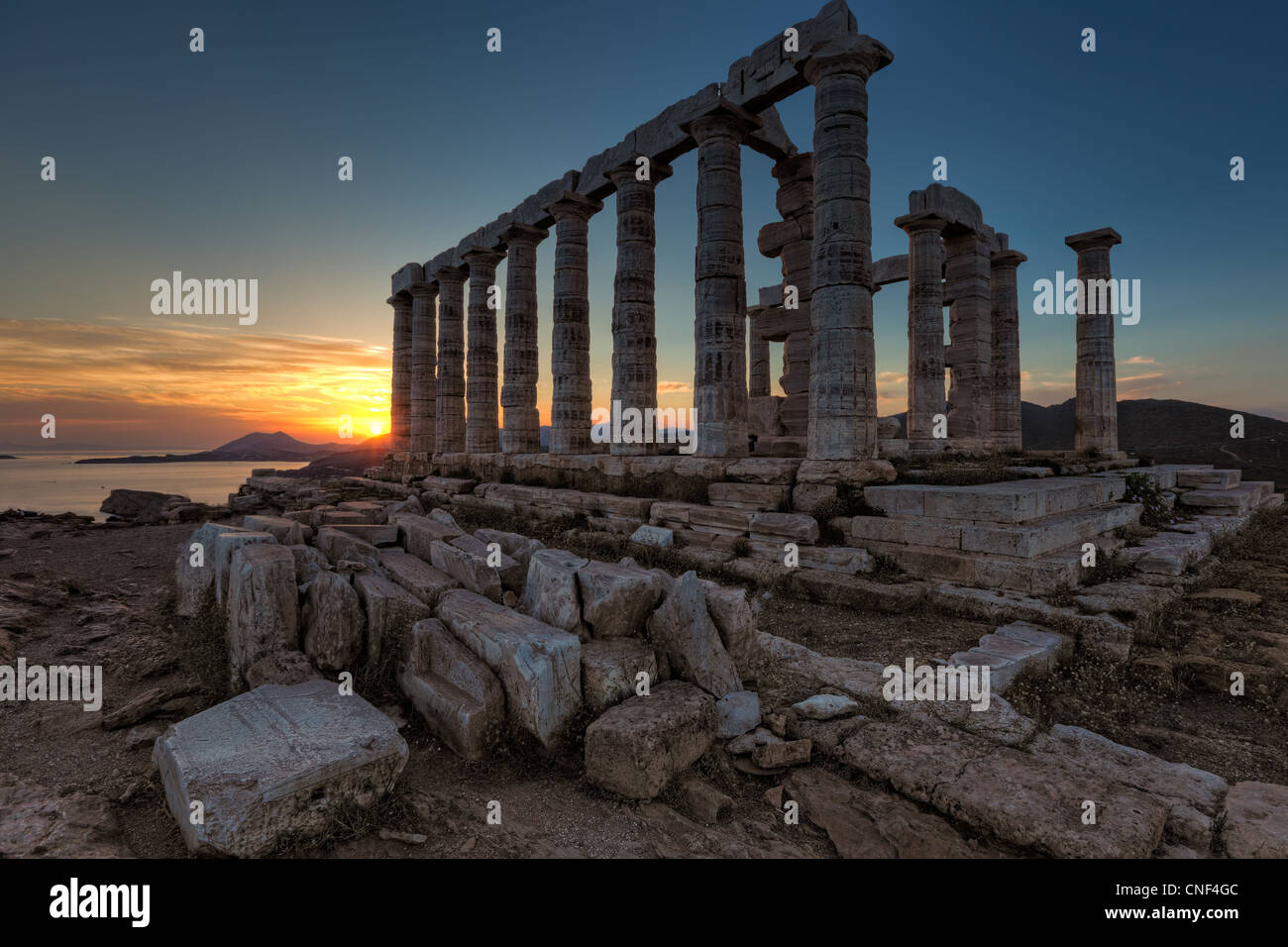 The temple of Poseidon (448–440 B.C.) in Sounio, Greece Stock Photo