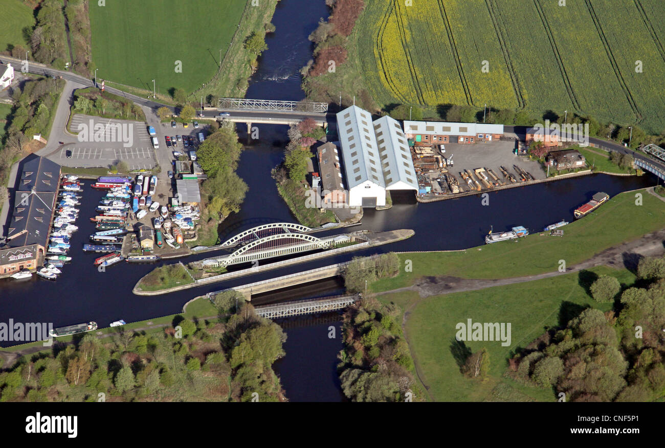 aerial view of Stanley Ferry,Wakefield - two aqueducts & Stanley Ferry Marina Boatyard Stock Photo